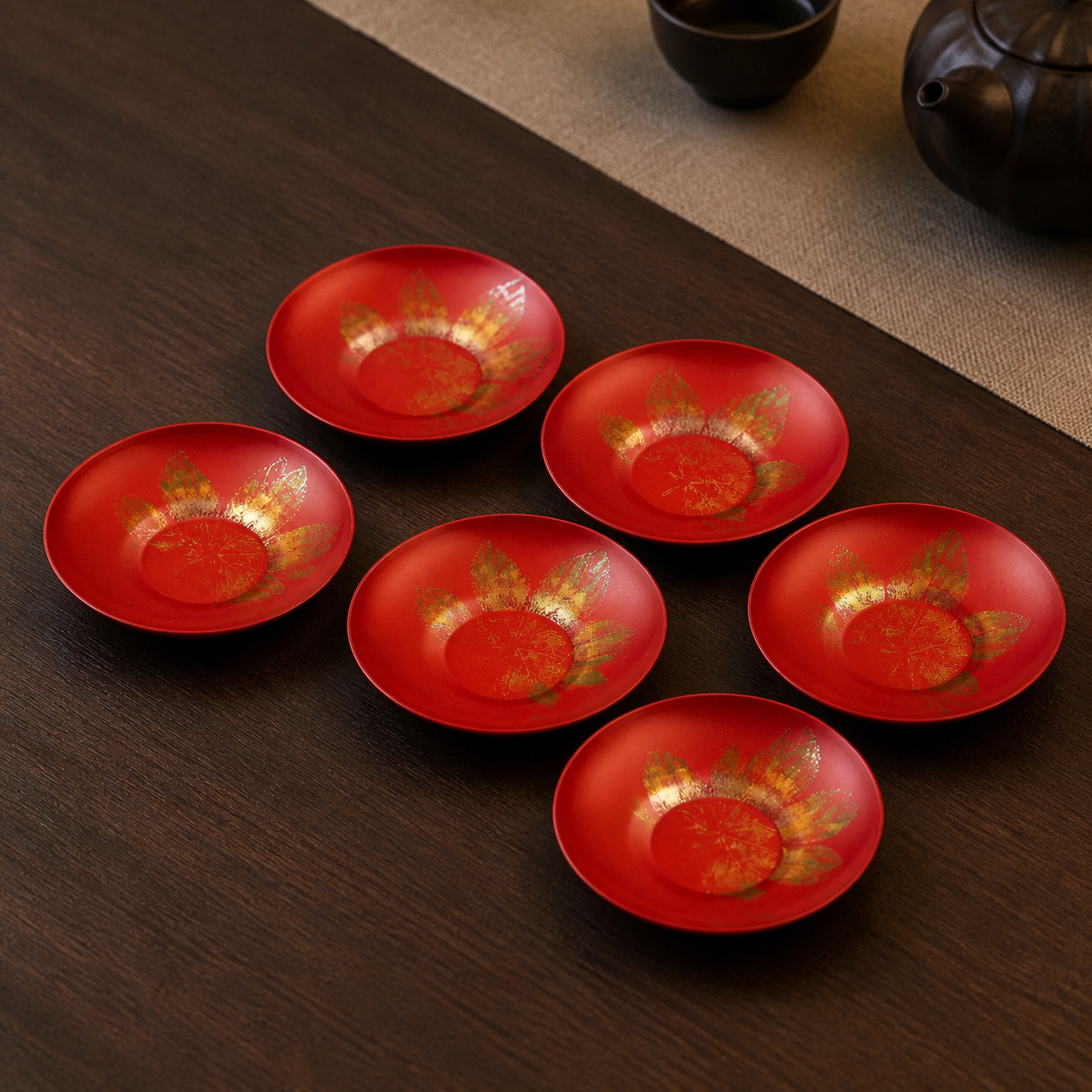 Cicada Wing Iron Finish Lacquer Tea Cup Coaster Set
