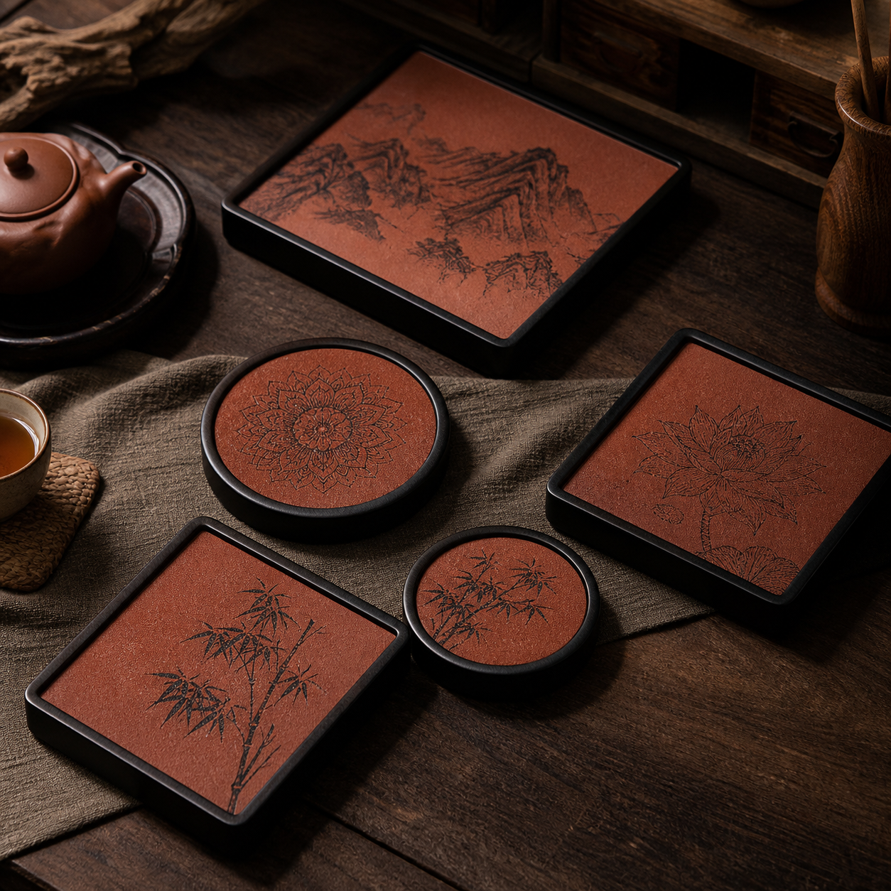 Red Minnan Brick Gongfu Dry Tea Tray for Chinese Tea Rituals