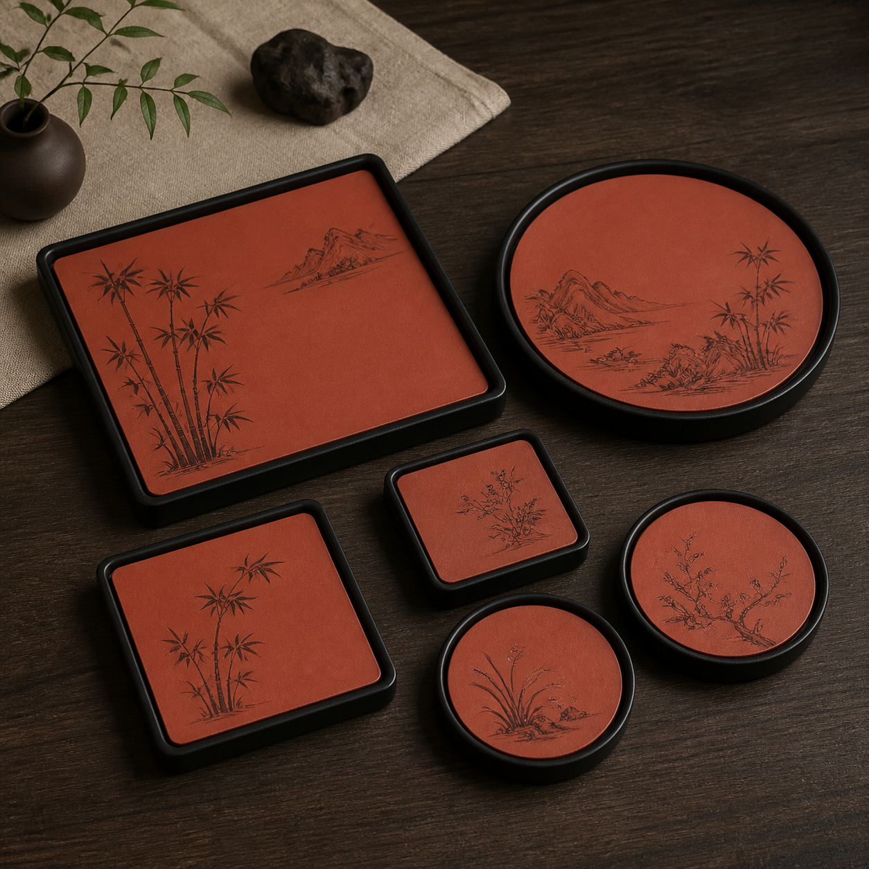 Red Minnan Brick Gongfu Dry Tea Tray for Chinese Tea Rituals