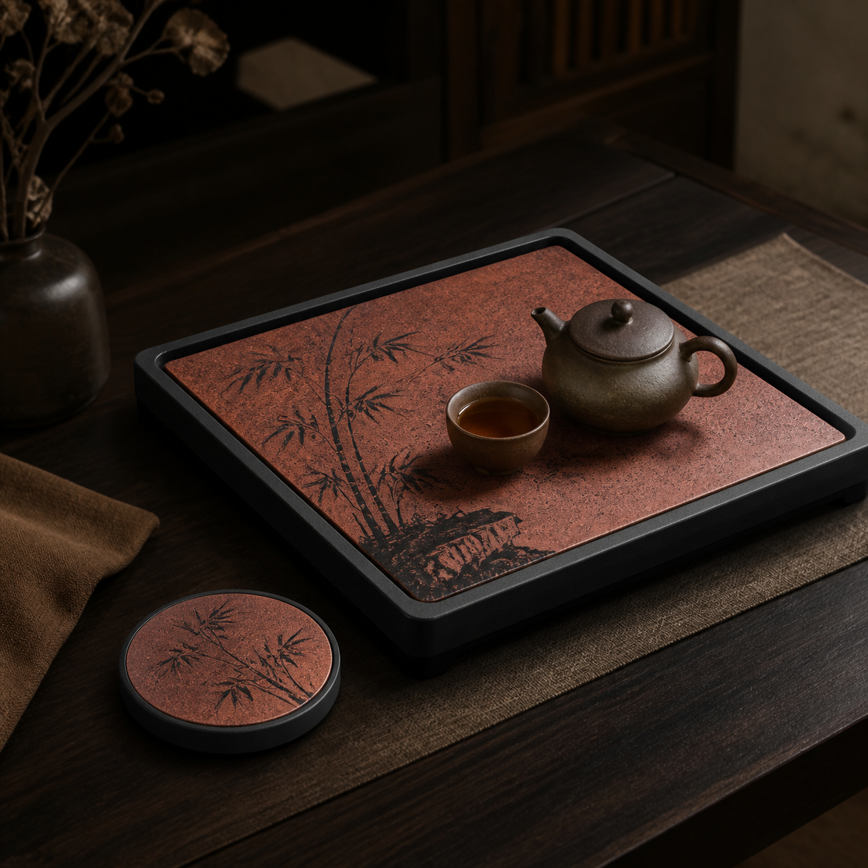 Red Minnan Brick Gongfu Dry Tea Tray for Chinese Tea Rituals