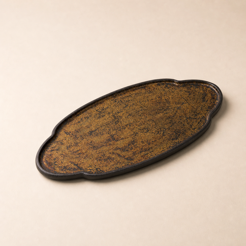 Black Gold Accent Lacquer Gongfu Dry Tea Tray
