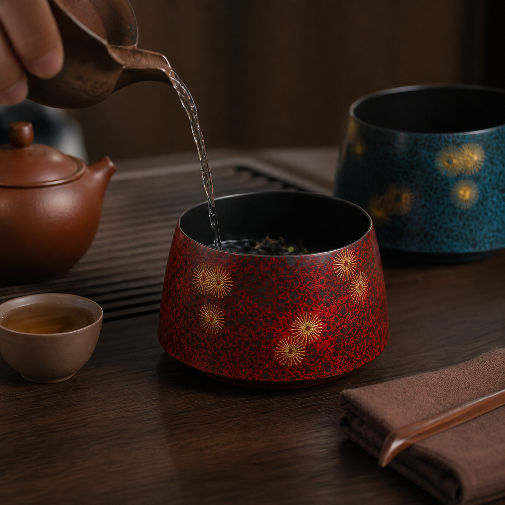Lacquer Tea Waste Bowl - 漆器建水非花紫