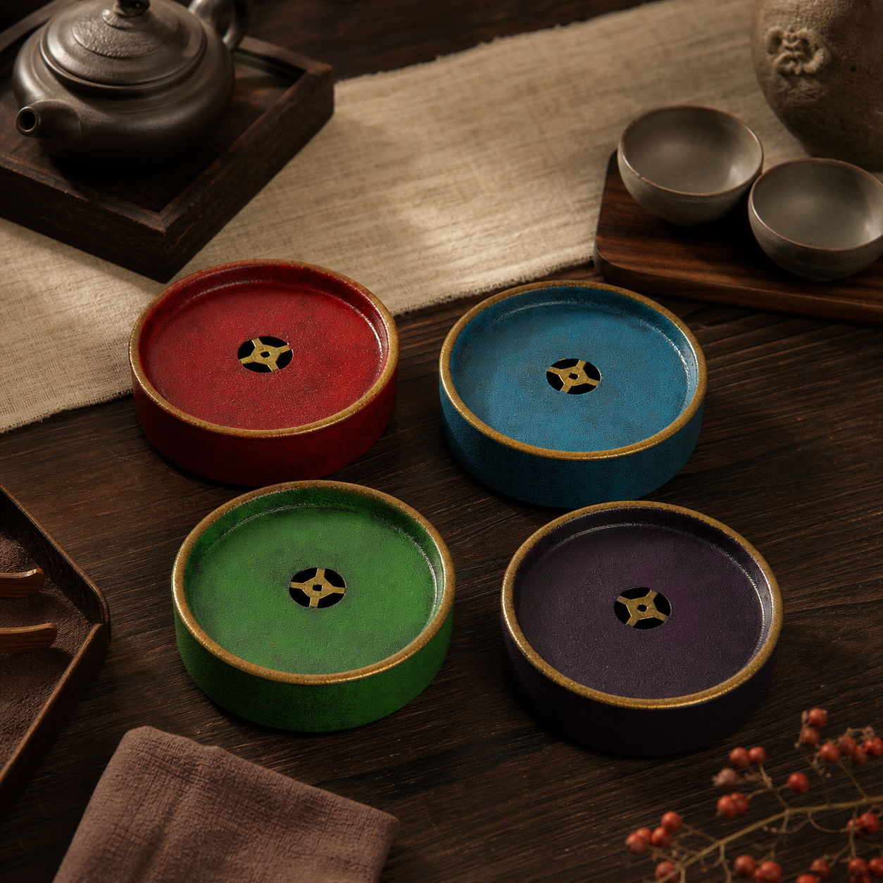 Chinese Tea Accessory - 漆器盛水古钱