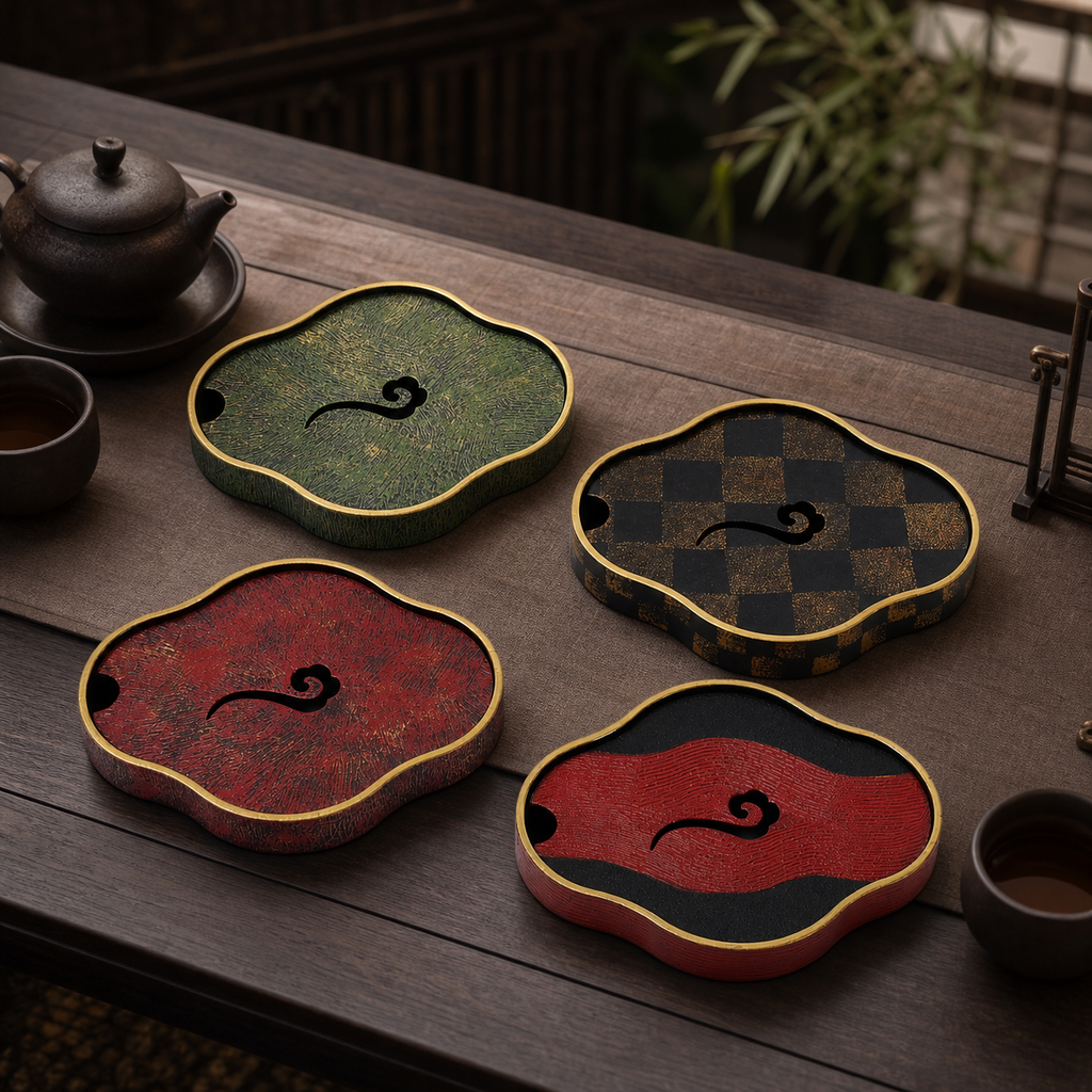 Gongfu Tea Tray - 漆器干泡盘祥云