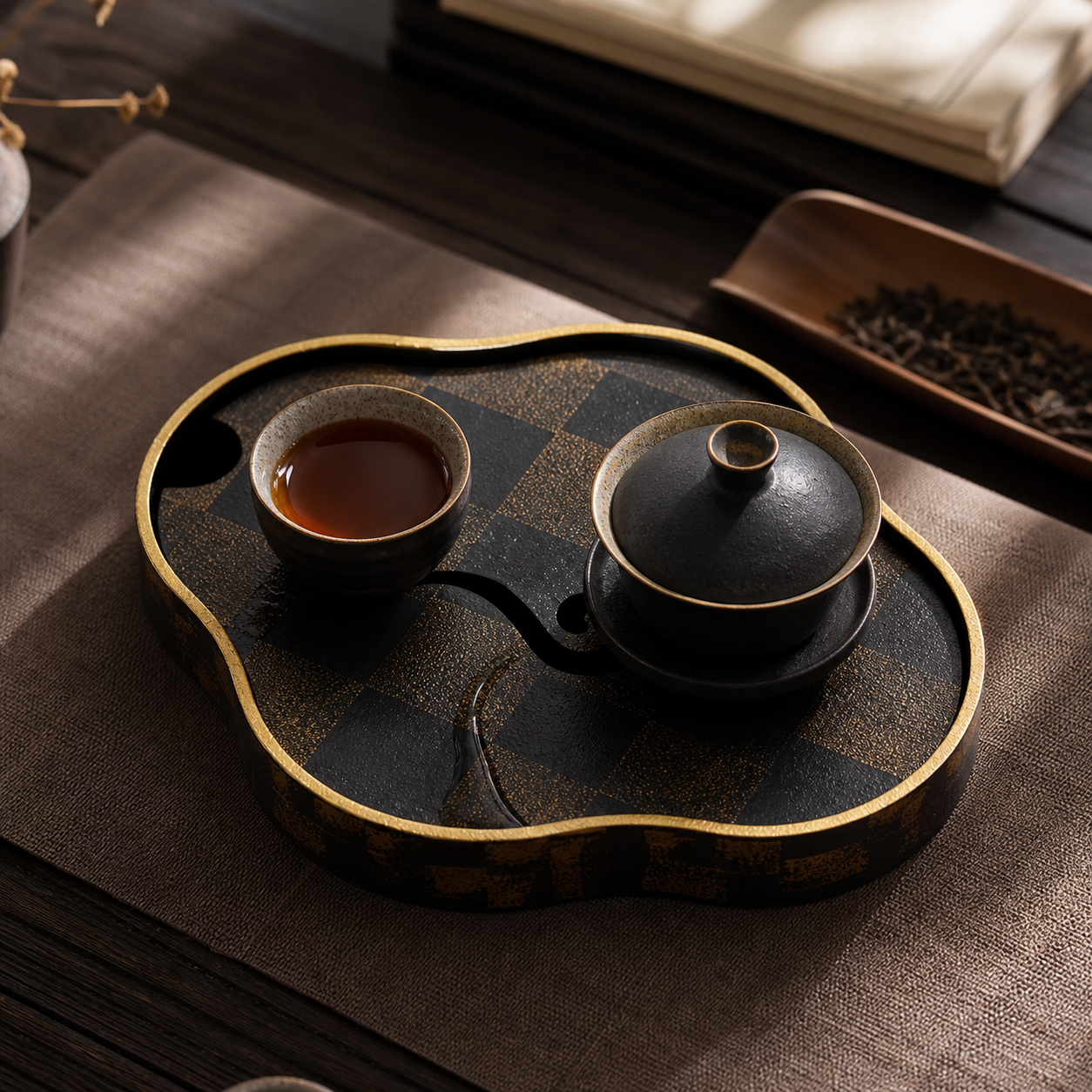 Gongfu Tea Tray - 漆器干泡盘祥云